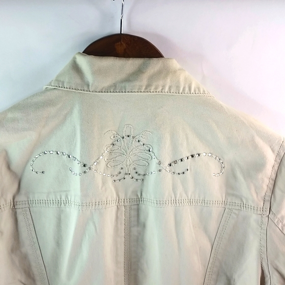 Chicos S White Crystal Studded Jeans Jacket - Picture 2 of 7